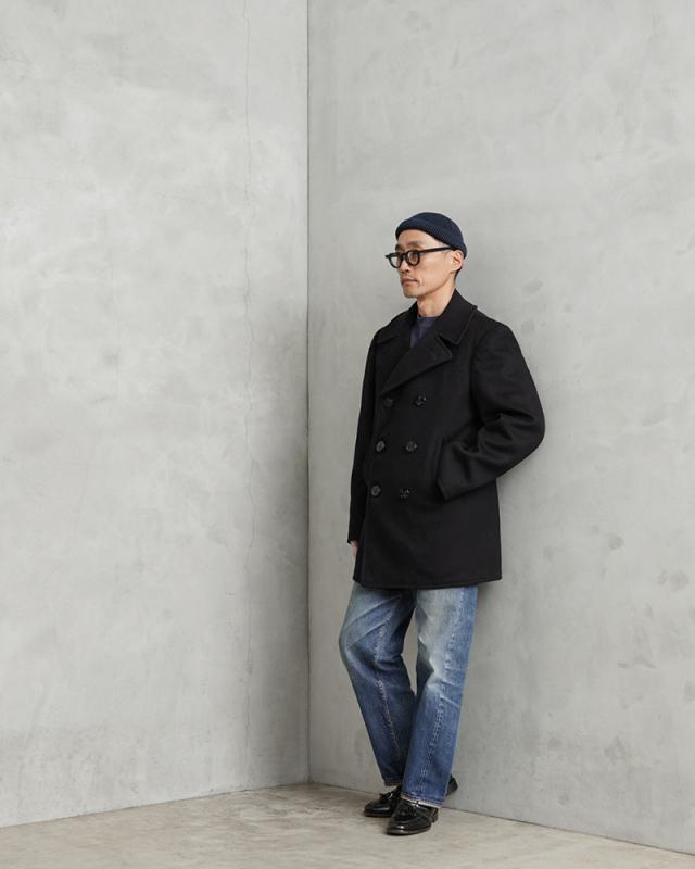 実物 USED 米軍 U.S.NAVY 40〜50’s「NAVAL CLOTHING 」KERSEY（カージー）ウール ピーコート DARK NAVY / Pコート PEA COAT【Cx】【I】｜メンズ アウター ミリタリー メルトン ジャケット ダブル 前立て カジュアル 古着 おしゃれ