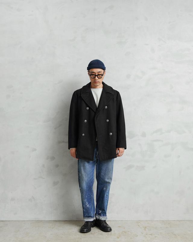 実物 USED 米軍 U.S.NAVY 70〜80’s MELTON（メルトン）ウール ピーコート シルバーボタン BLACK / Pコート PEA COAT【Cx】【I】｜メンズ アウター ミリタリー メルトン ジャケット ダブル 前立て ビジネス カジュアル 古着 おしゃれ