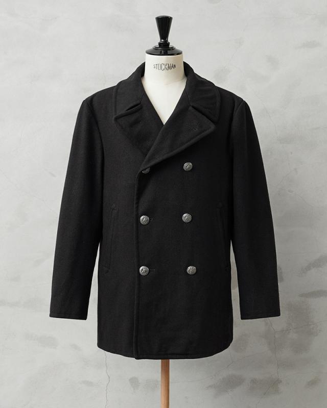 実物 USED 米軍 U.S.NAVY 70〜80’s MELTON（メルトン）ウール ピーコート シルバーボタン BLACK / Pコート PEA COAT【Cx】【I】｜メンズ アウター ミリタリー メルトン ジャケット ダブル 前立て ビジネス カジュアル 古着 おしゃれ