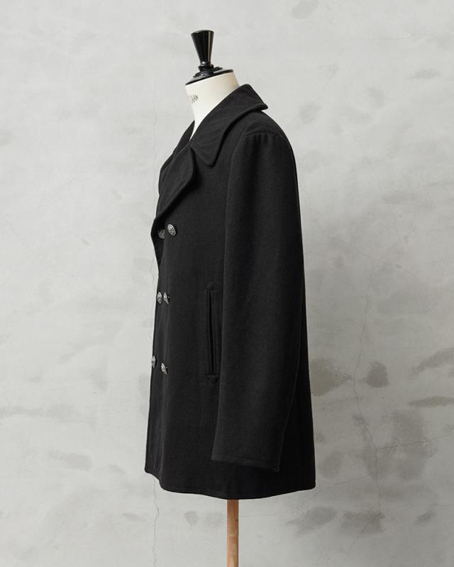 実物 USED 米軍 U.S.NAVY 70〜80’s MELTON（メルトン）ウール ピーコート シルバーボタン BLACK / Pコート PEA COAT【Cx】【I】｜メンズ アウター ミリタリー メルトン ジャケット ダブル 前立て ビジネス カジュアル 古着 おしゃれ