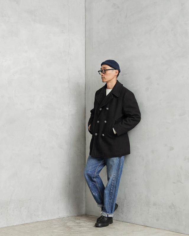 実物 USED 米軍 U.S.NAVY 70〜80’s MELTON（メルトン）ウール ピーコート シルバーボタン BLACK / Pコート PEA COAT【Cx】【I】｜メンズ アウター ミリタリー メルトン ジャケット ダブル 前立て ビジネス カジュアル 古着 おしゃれ