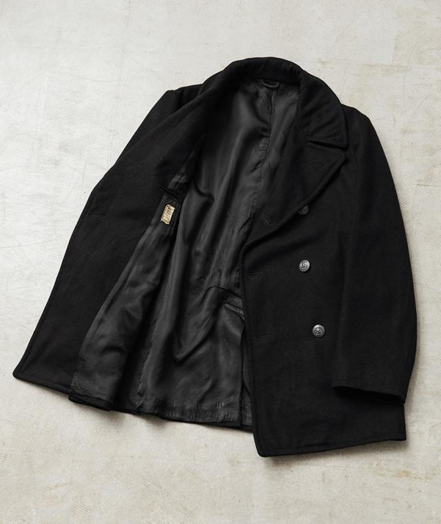 実物 USED 米軍 U.S.NAVY 70〜80’s MELTON（メルトン）ウール ピーコート シルバーボタン BLACK / Pコート PEA COAT【Cx】【I】｜メンズ アウター ミリタリー メルトン ジャケット ダブル 前立て ビジネス カジュアル 古着 おしゃれ