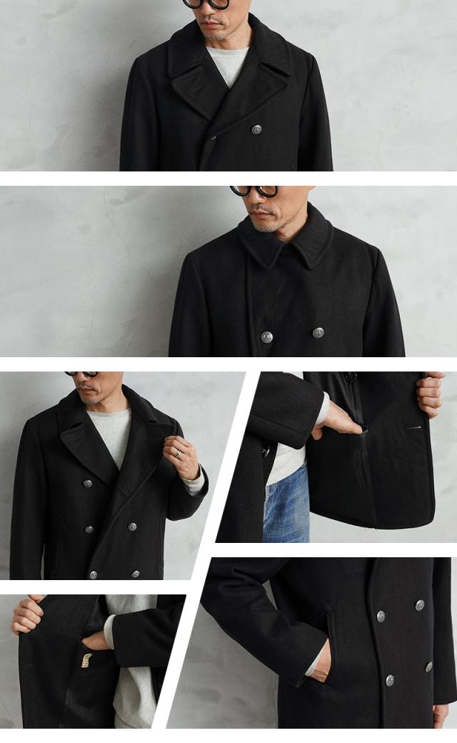 実物 USED 米軍 U.S.NAVY 70〜80’s MELTON（メルトン）ウール ピーコート シルバーボタン BLACK / Pコート PEA COAT【Cx】【I】｜メンズ アウター ミリタリー メルトン ジャケット ダブル 前立て ビジネス カジュアル 古着 おしゃれ