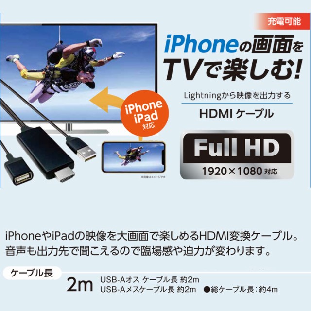 HDMIケーブル2m iPhoneの画面をTVで楽しむHDMIケーブル2m 動画 写真