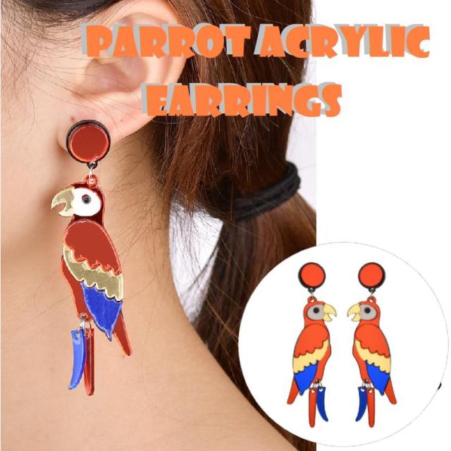 カラフル オウム アクリルプレートピアス