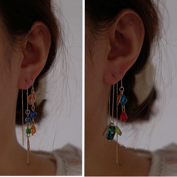 カラークリスタル チェーンピアス