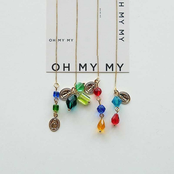 カラークリスタル チェーンピアス