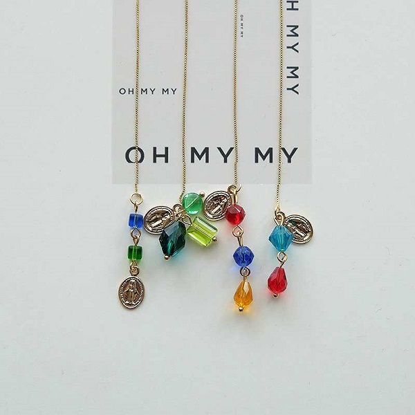 カラークリスタル チェーンピアス