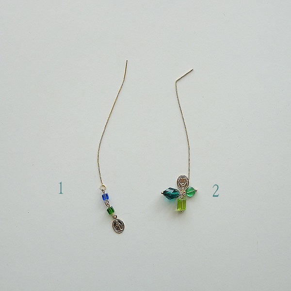 カラークリスタル チェーンピアス