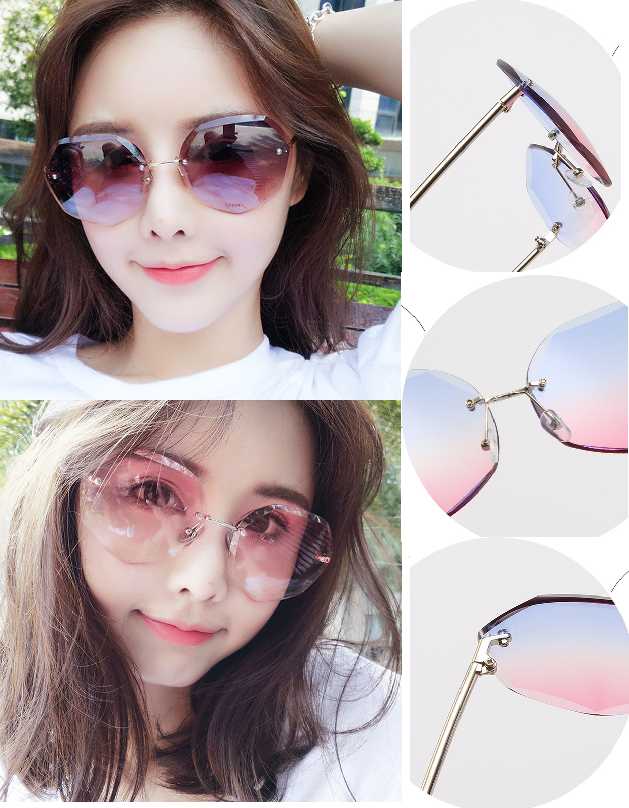 六角レンズのフチなしサングラス 