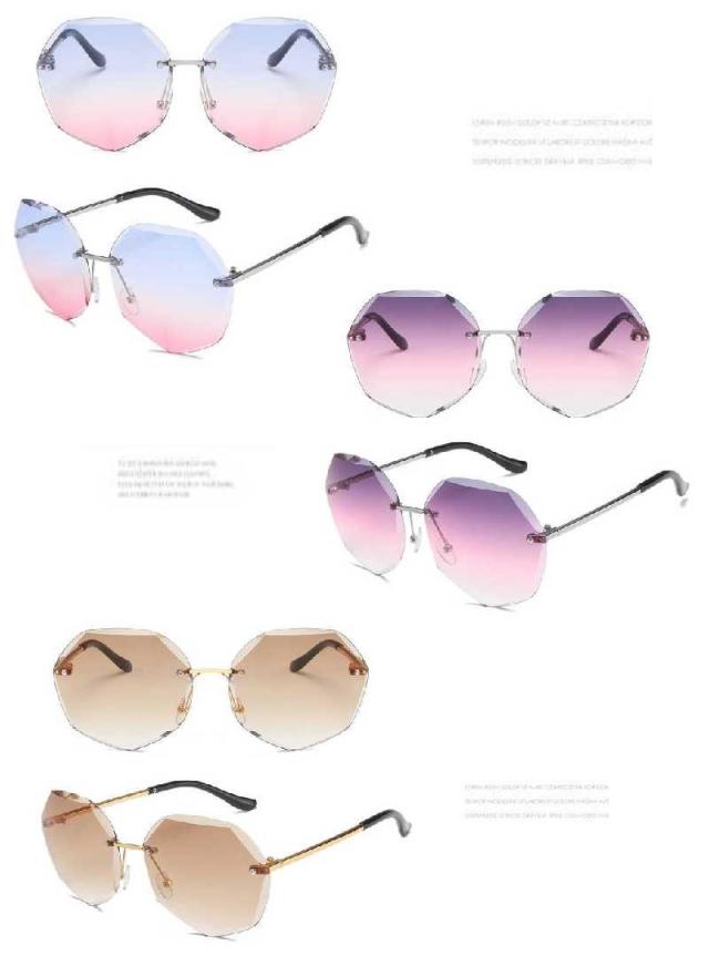 六角レンズのフチなしサングラス 