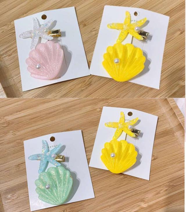 カラー シェルスター アクリル ヘアクリップ セット