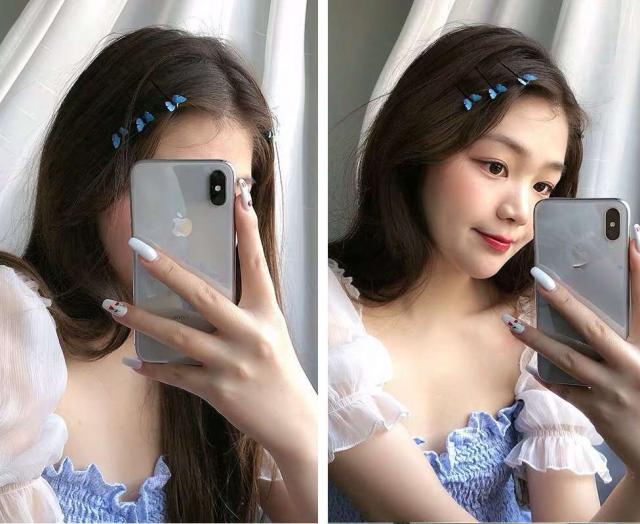 ブルー チョウチョ ヘアピン