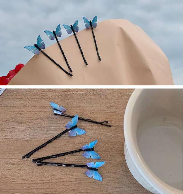 ブルー チョウチョ ヘアピン