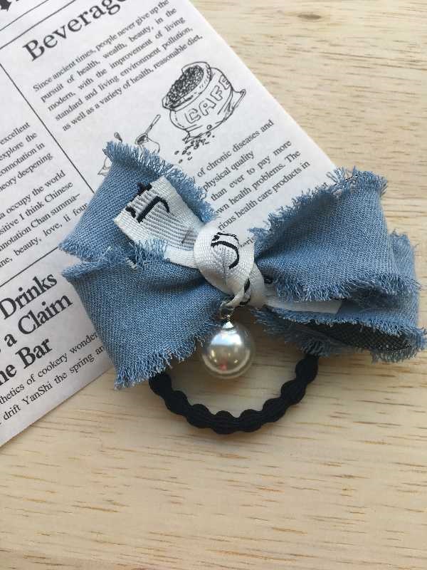 ¨̮お花モチーフ×デニムリボンのヘアゴム　プレゼント付き☆ ̮お花モチーフ×デニムリボンのヘアゴム プレゼント付き☆ ̮お花