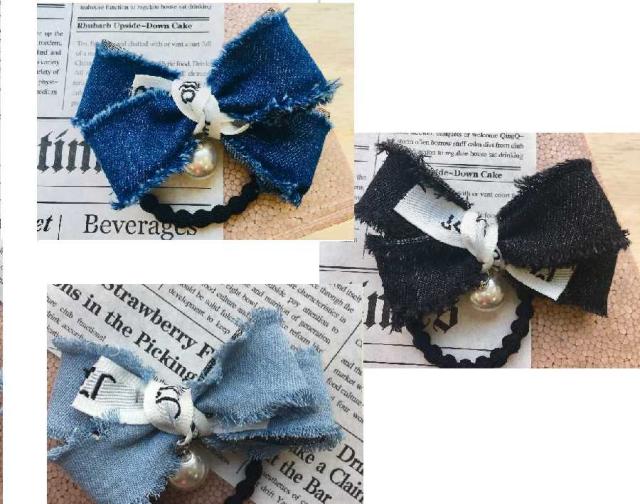 ¨̮お花モチーフ×デニムリボンのヘアゴム　プレゼント付き☆ ̮お花モチーフ×デニムリボンのヘアゴム プレゼント付き☆ ヘアゴム