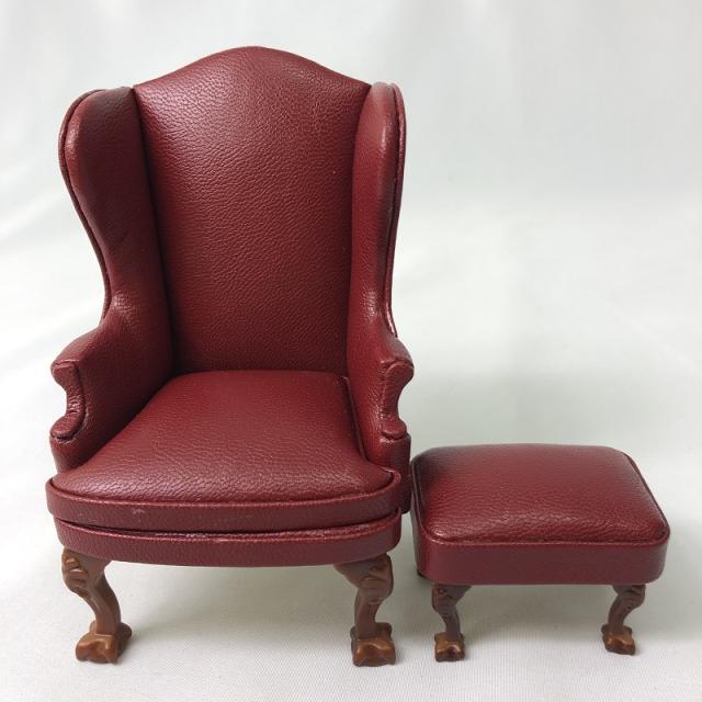 ミニチュア雑貨 皮革風 ハイバックチェア オットマン付き