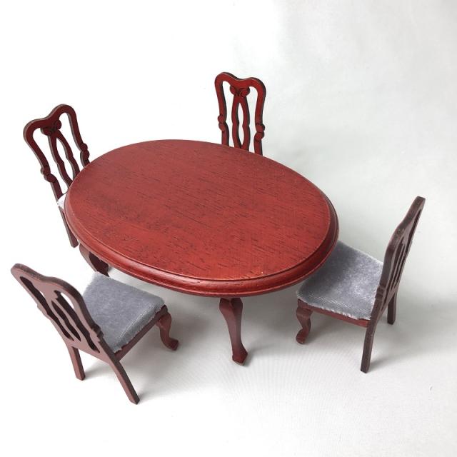 ミニチュア雑貨 木製 丸テーブルセット