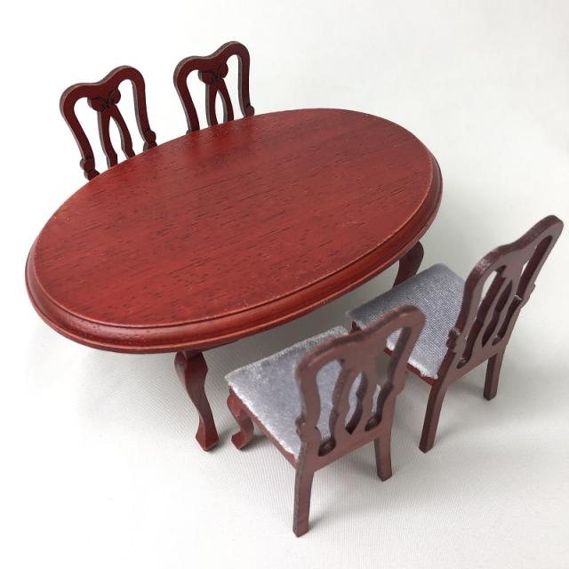 ミニチュア雑貨 木製 丸テーブルセット