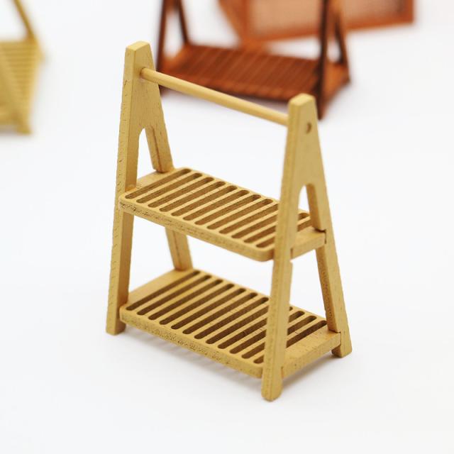 ミニチュア雑貨 木製 二段 棚