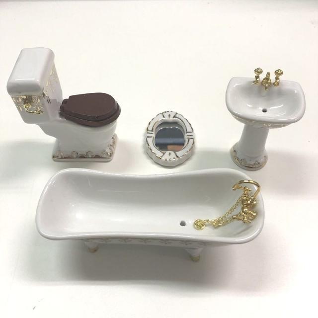 ミニチュア雑貨  バスルーム4点セット 磁器 