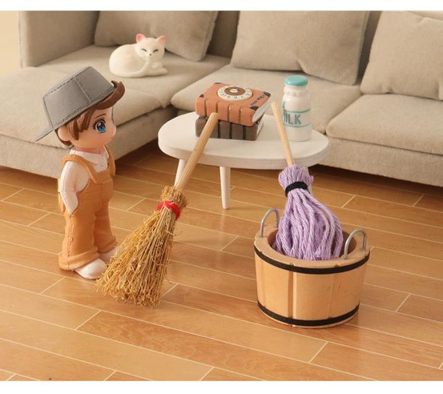 ミニチュア雑貨 木の桶 芝帚 セット