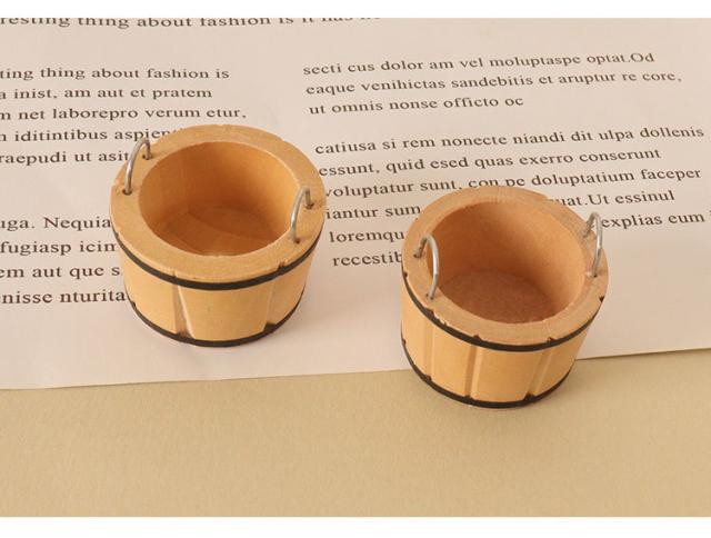 ミニチュア雑貨 木の桶 芝帚 セット