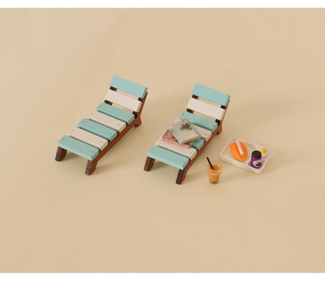 ミニチュア雑貨 木製ビーチチェア リクライニングチェア