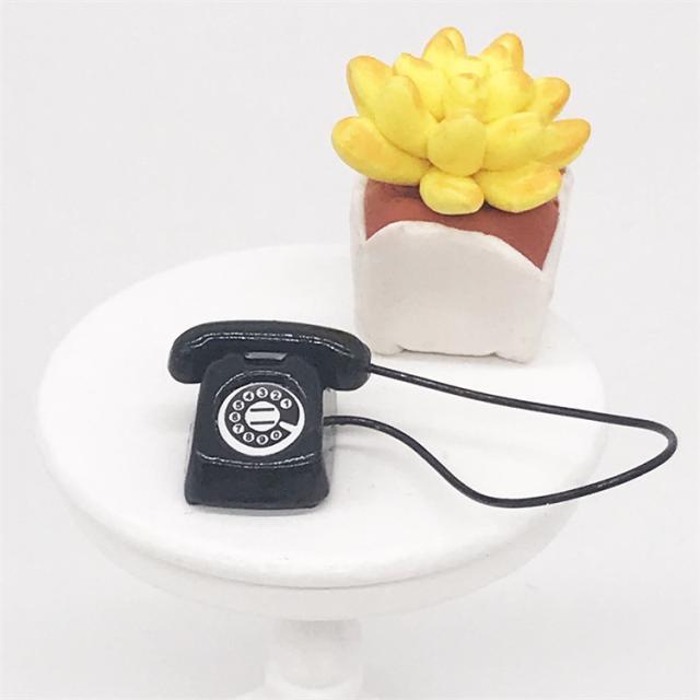 ミニチュア雑貨 黒 電話