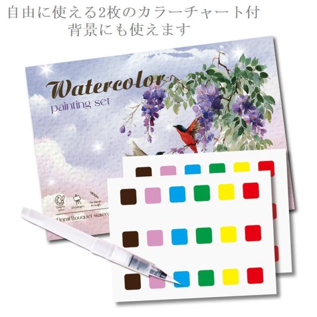 鳥 花 水彩画セット