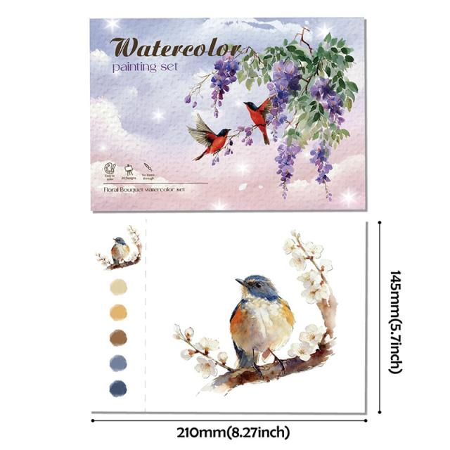 鳥 花 水彩画セット