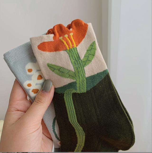 レトロ 花柄の靴下 ソックス