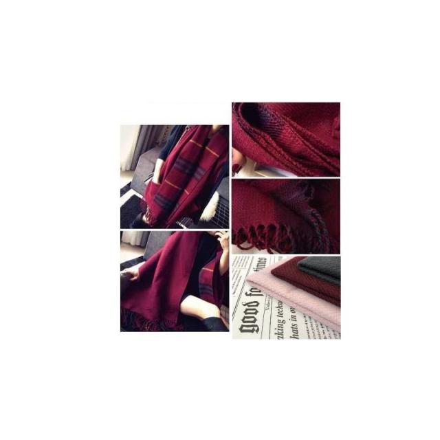 無地 タータンチェック柄 リバーシブル 大判 ストール