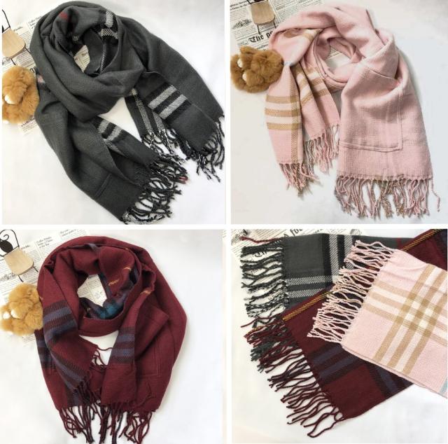 無地 タータンチェック柄 リバーシブル 大判 ストール