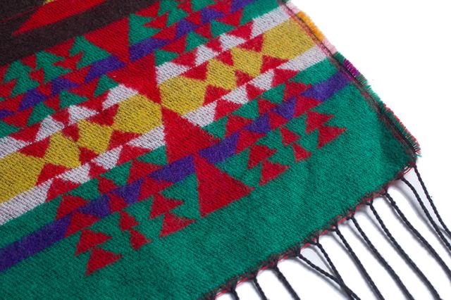 フード付 エスニック柄 ポンチョ