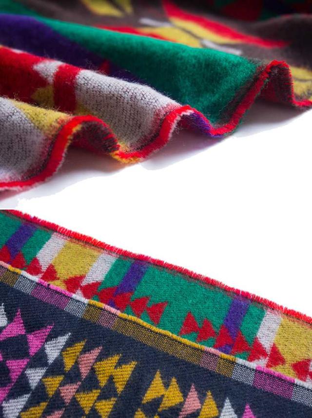 フード付 エスニック柄 ポンチョ