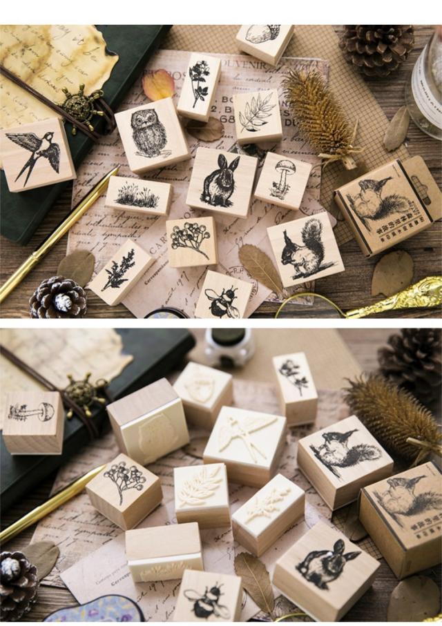 森 動物 植物 木製スタンプ