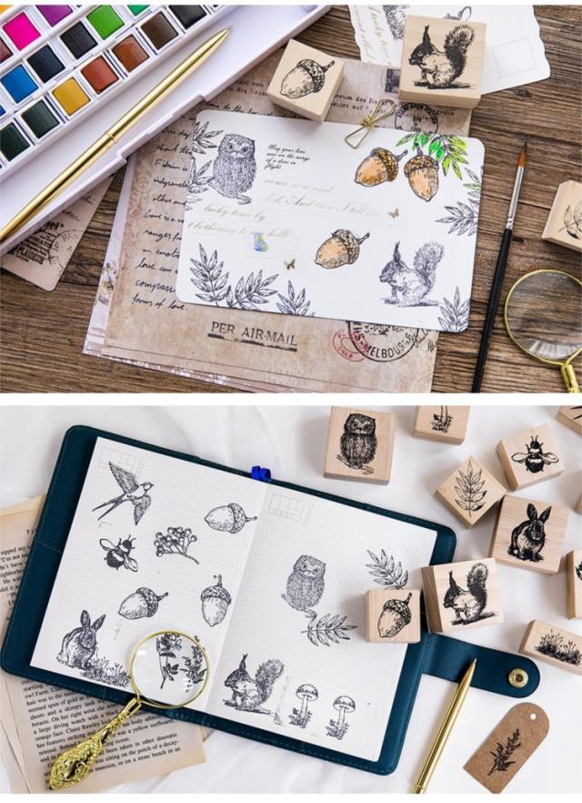 森 動物 植物 木製スタンプ