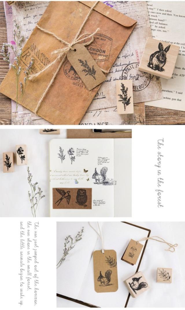 森 動物 植物 木製スタンプ