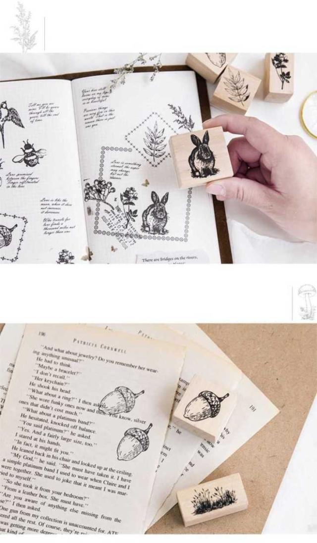 森 動物 植物 木製スタンプ