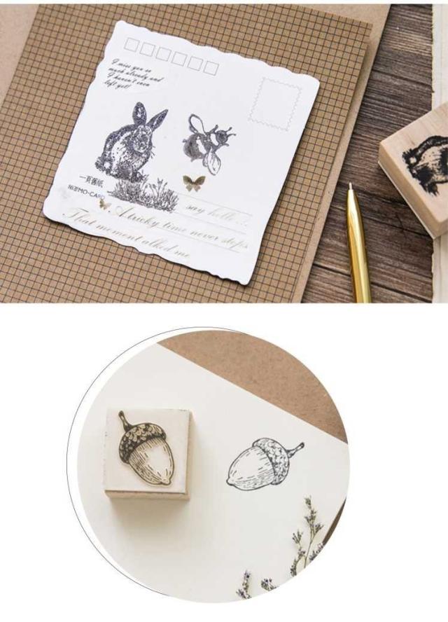 森 動物 植物 木製スタンプ