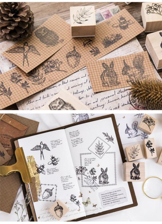 森 動物 植物 木製スタンプ