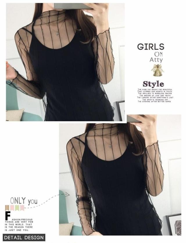 ストライプ シースルー トップス