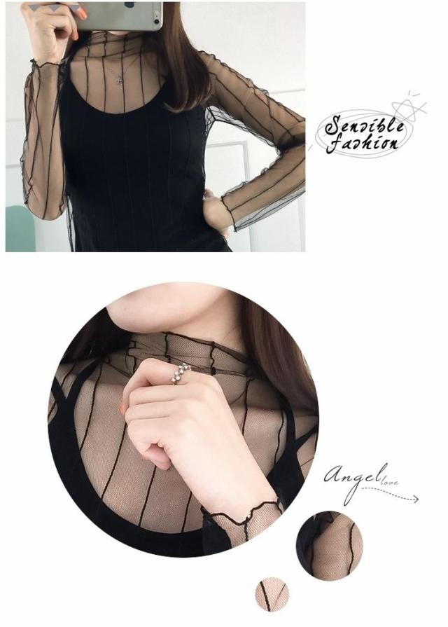 ストライプ シースルー トップス