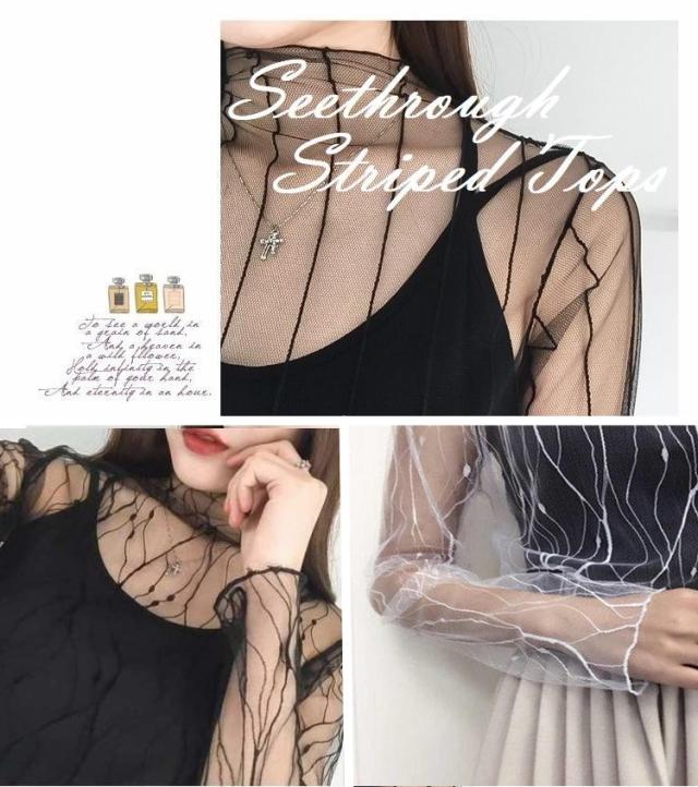 ストライプ シースルー トップス