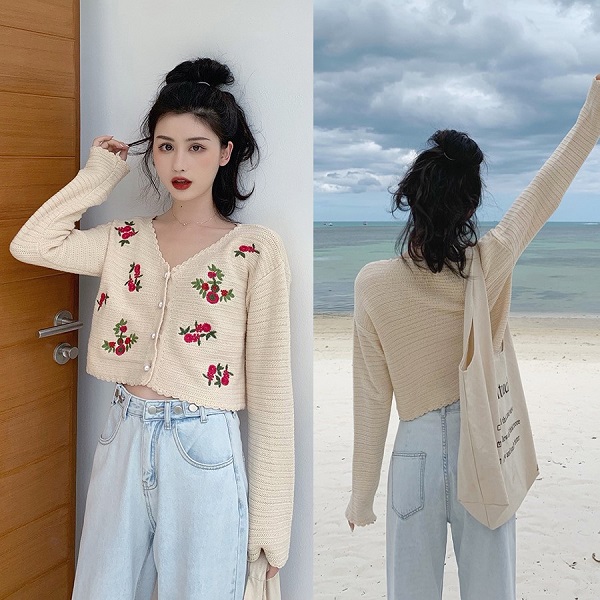 ショート丈長袖カーディガン