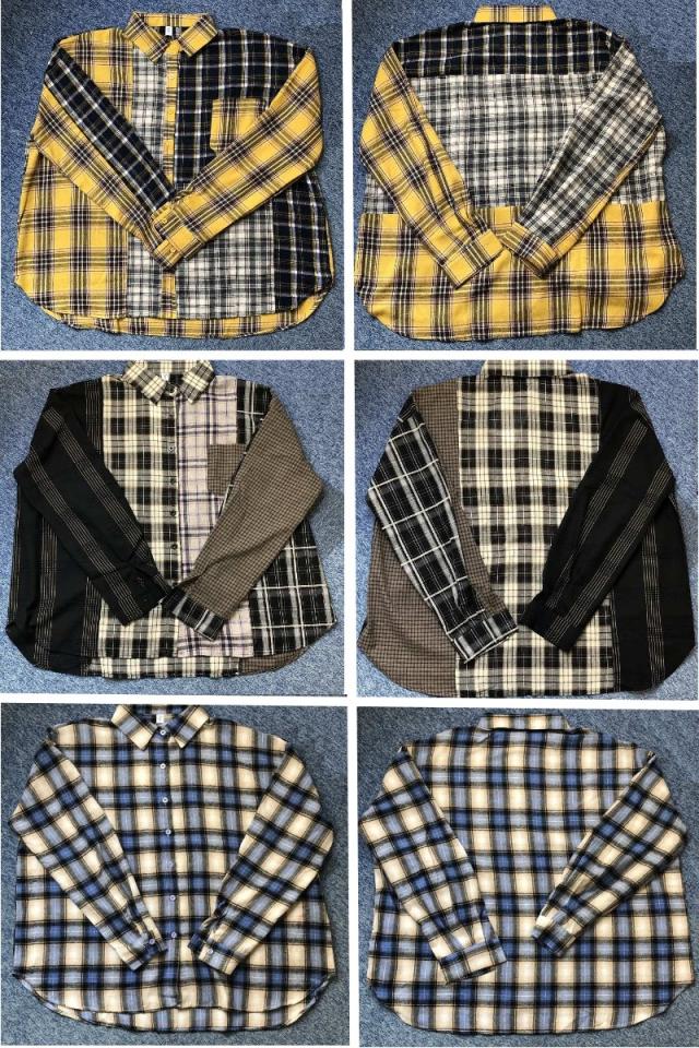 パッチワーク風　チェックオーバーシャツ