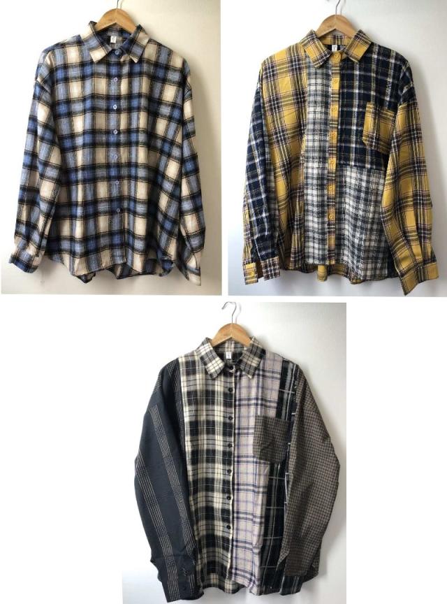 パッチワーク風　チェックオーバーシャツ