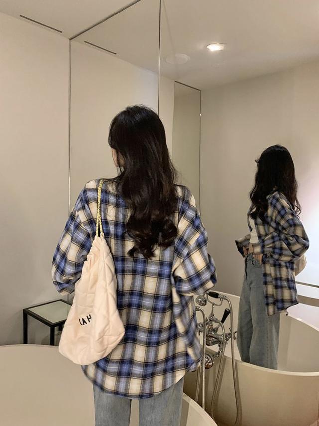 パッチワーク風　チェックオーバーシャツ