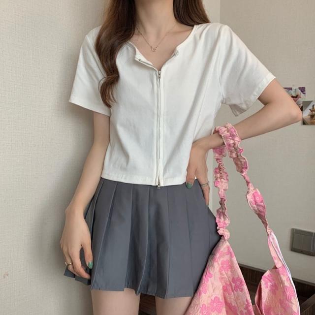 半袖 トップス Tシャツ 前ファスナー ダブルファスナー